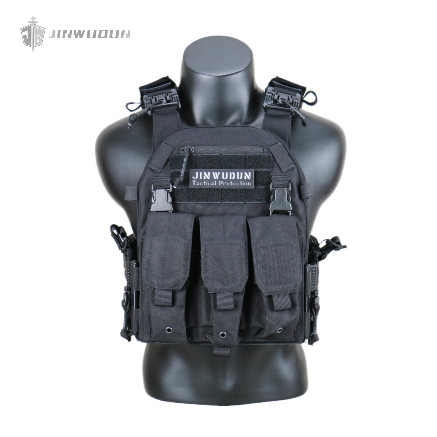 The JWD-6094 tactical vest is made of 1000D nylon and can carry two bulletproof plates on the front and back.