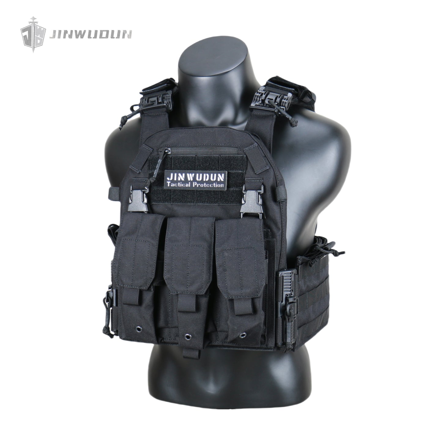 The JWD-6094 tactical vest is made of 1000D nylon and can carry two bulletproof plates on the front and back.