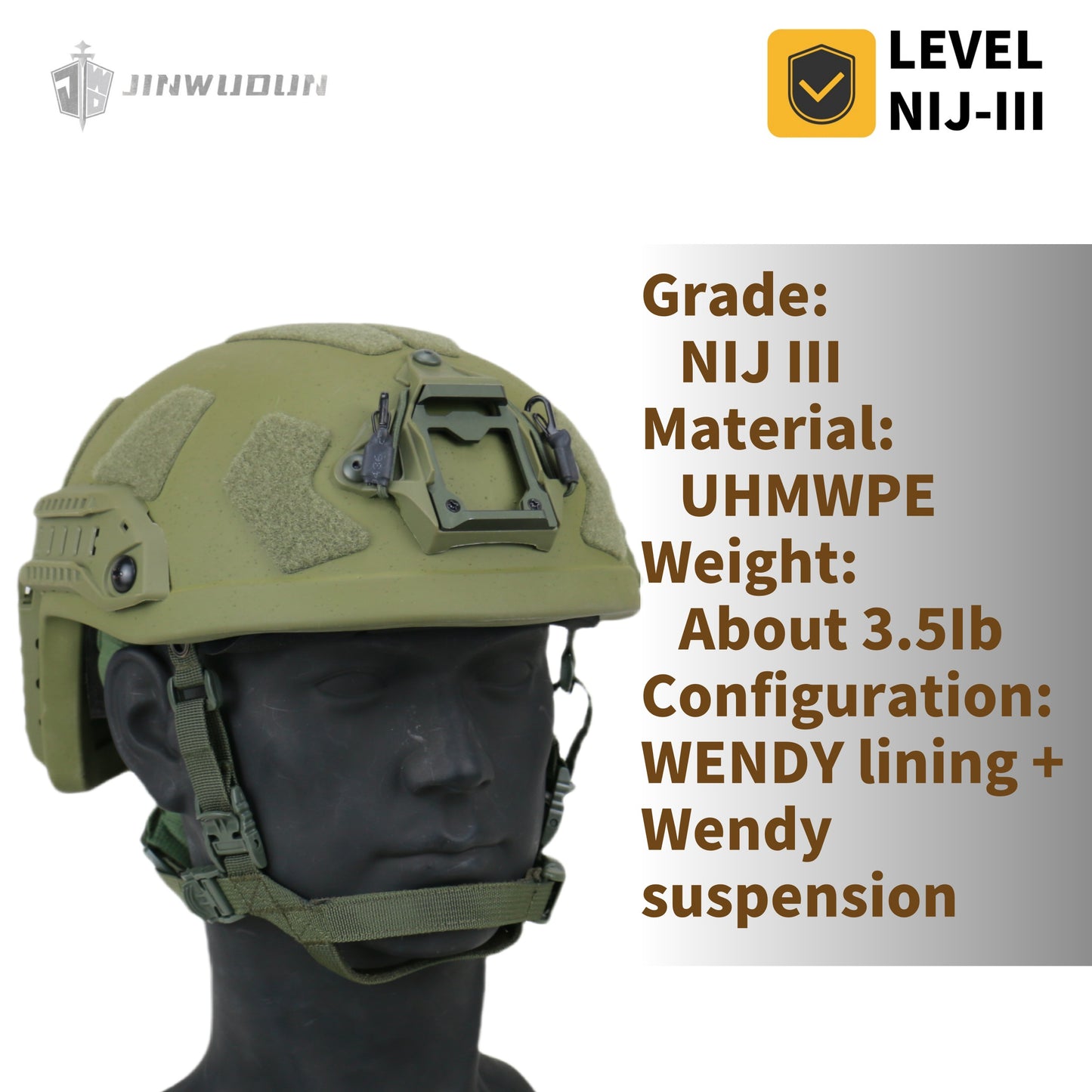 JWD-Level NIJ III bulletproof helmet FAST SF helmet type helmet 15 meters defense 7.62*51 M80 bullet PE material