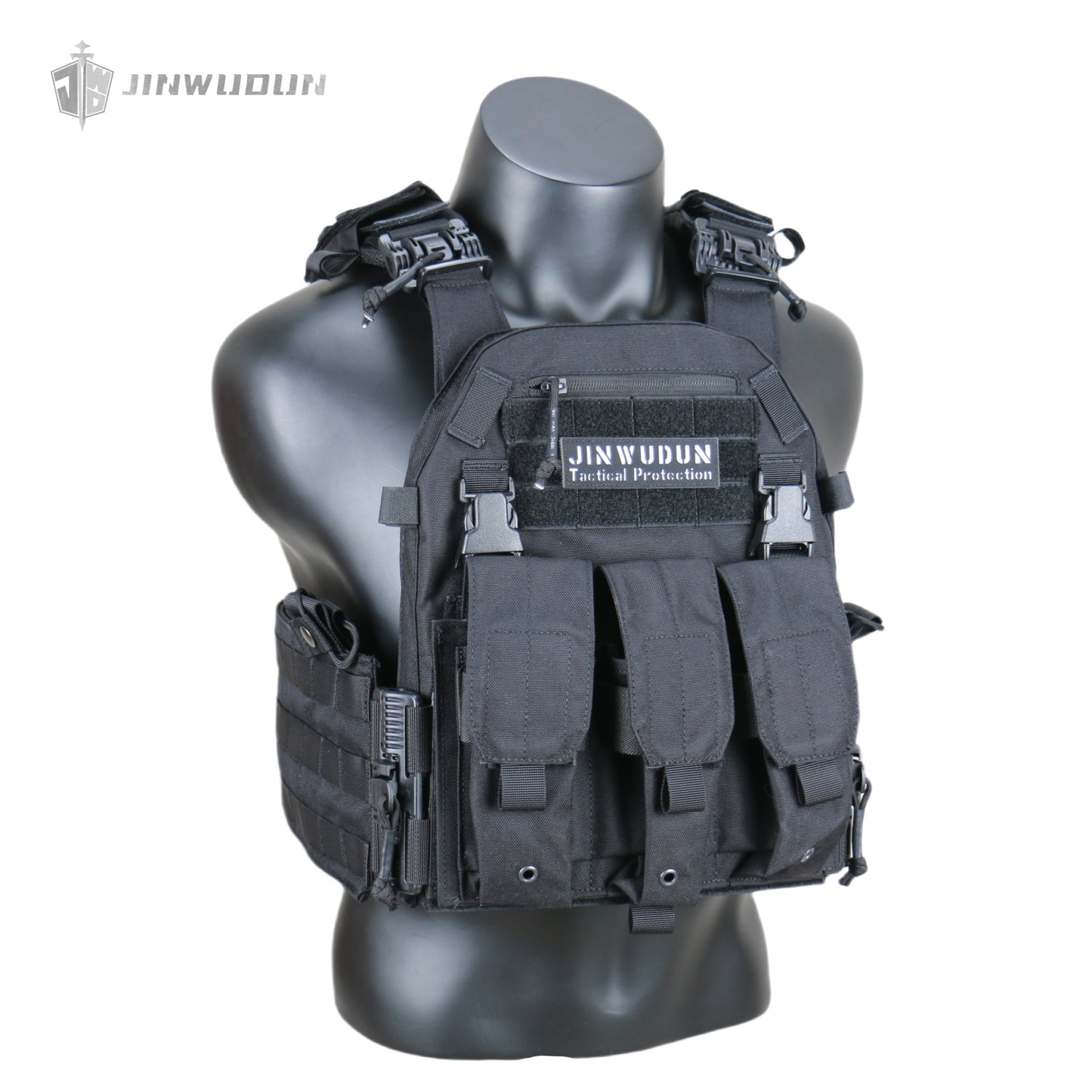 The JWD-6094 tactical vest is made of 1000D nylon and can carry two bulletproof plates on the front and back.