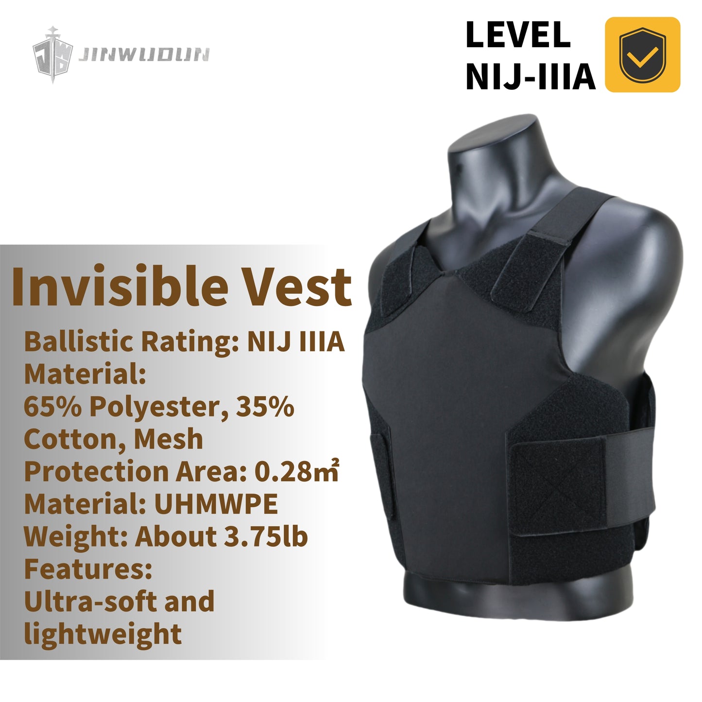 JWD-Inner wear invisible bulletproof vest ultra-soft and ultra-light UHMWPE material Level NIJ IIIIA protection