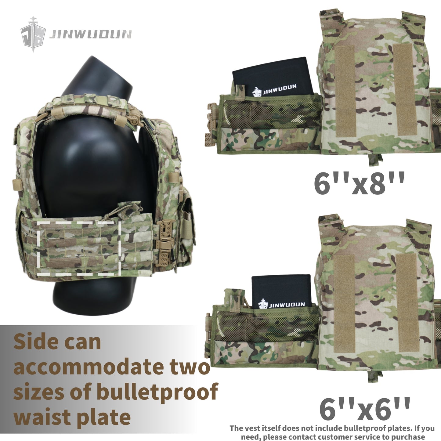 JWD-6094 tactical bulletproof vest is made of 1000D nylon material and can carry two bulletproof plates on the front and back