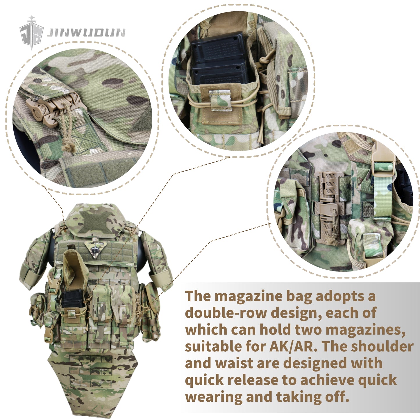 JWD-NIJ IIIA/IV full protection bulletproof vest, complete with accessory bag, 1000D nylon material fortress protection camouflage