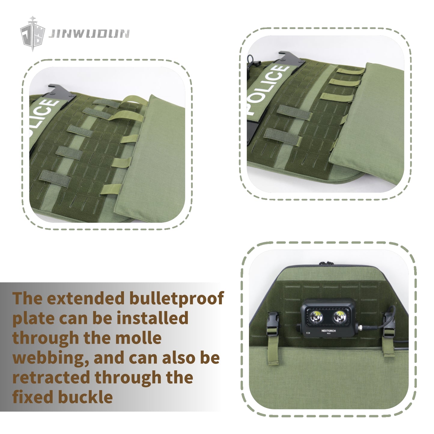 JWD-Level NIJ IIIA tactical quick-response bulletproof shield, lightweight and multi-purpose with strobe light, UHMWPE material