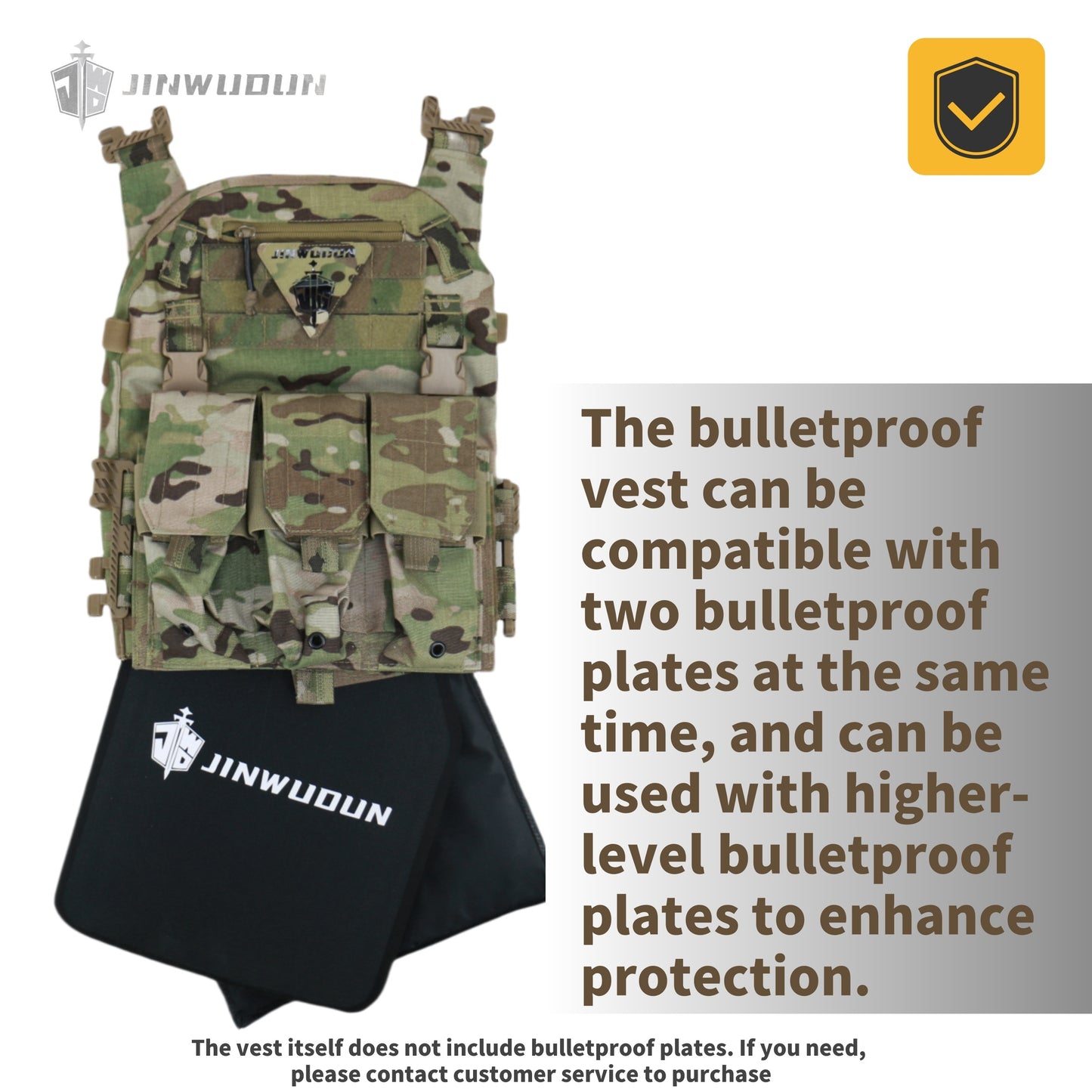 JWD-6094 tactical bulletproof vest is made of 1000D nylon material and can carry two bulletproof plates on the front and back