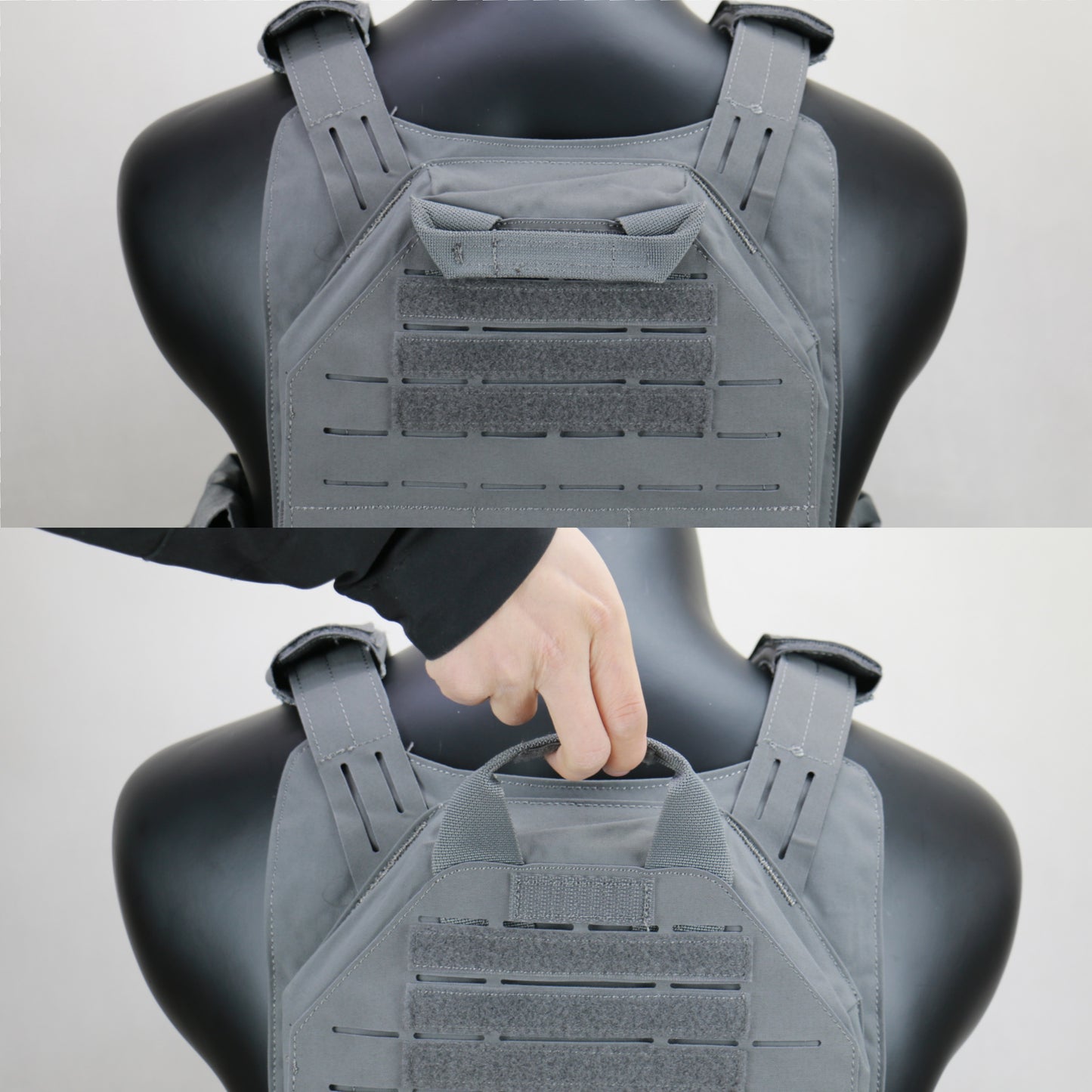 LG4 tactical vest with Cordura fabric, laser molle cut, thickened shoulder pads and built-in storage bags on both sides.