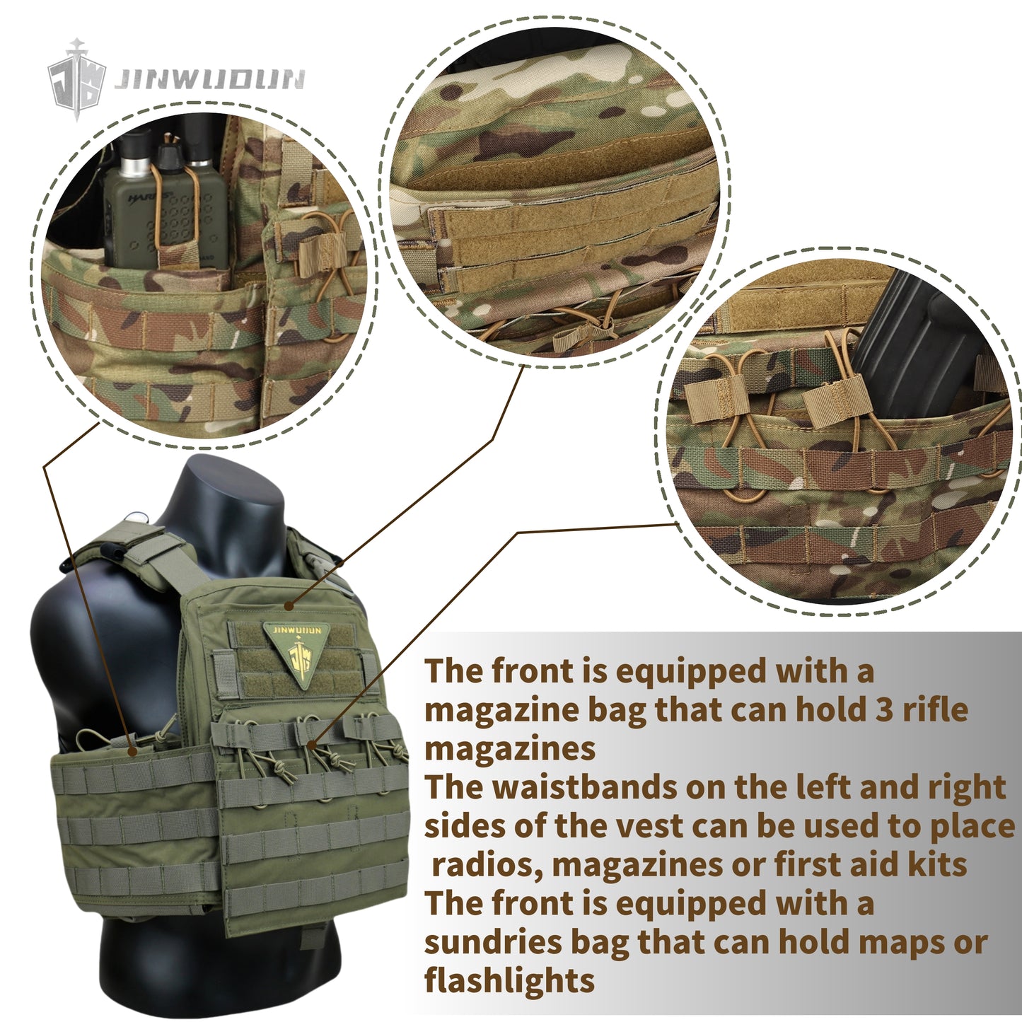 CPC tactical vest, made of nylon, can accommodate 20*16.5 inch bulletproof plates.