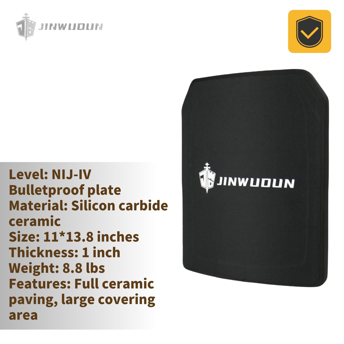 Level IV Ballistic Plate-plus | 11x13.8 Inch Silicon Carbide Ceramic + PE Material | 98% Full Coverage