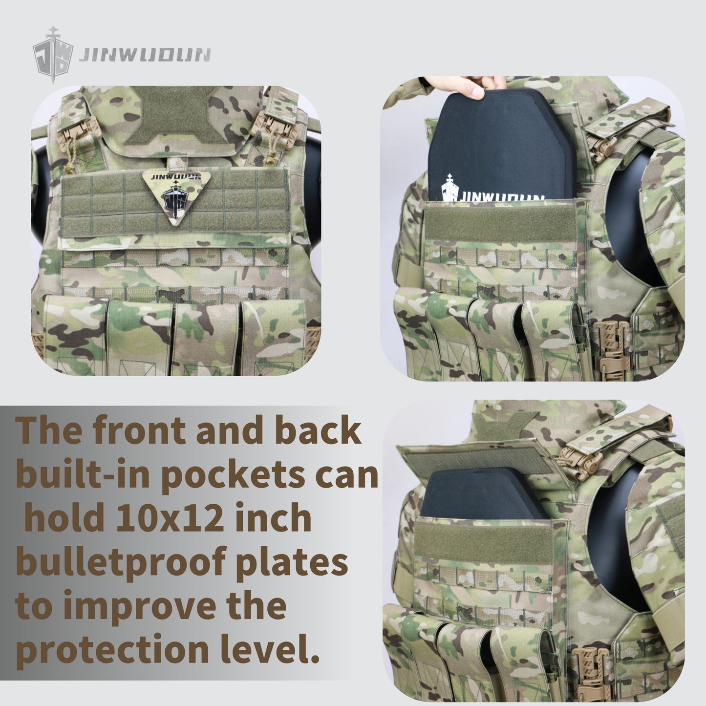 JWD-NIJ IIIA/III+/IV LEVEL Bison full protection bulletproof vest, 1000D nylon material fortress protection camouflage