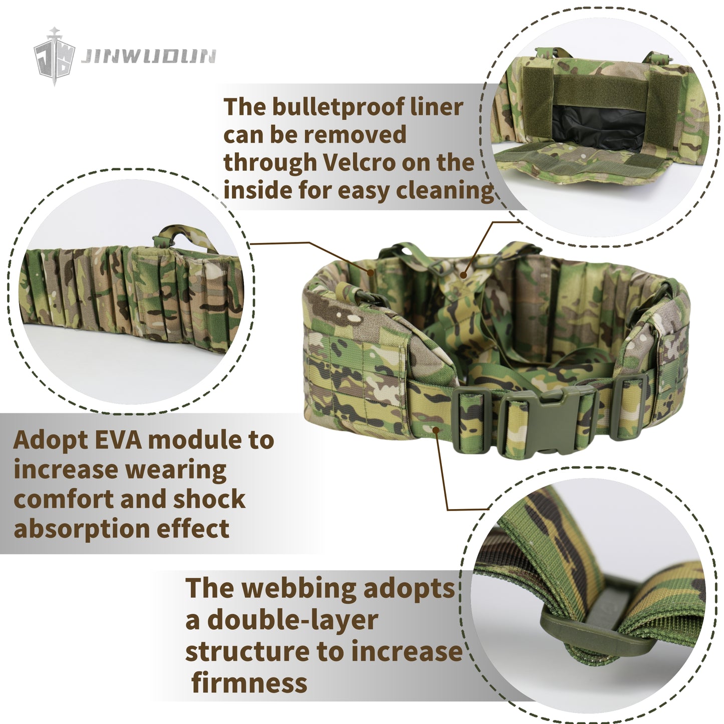 NIJ-IIIA level enlarged tactical bulletproof waist belt, 1000D polyester with Molle system