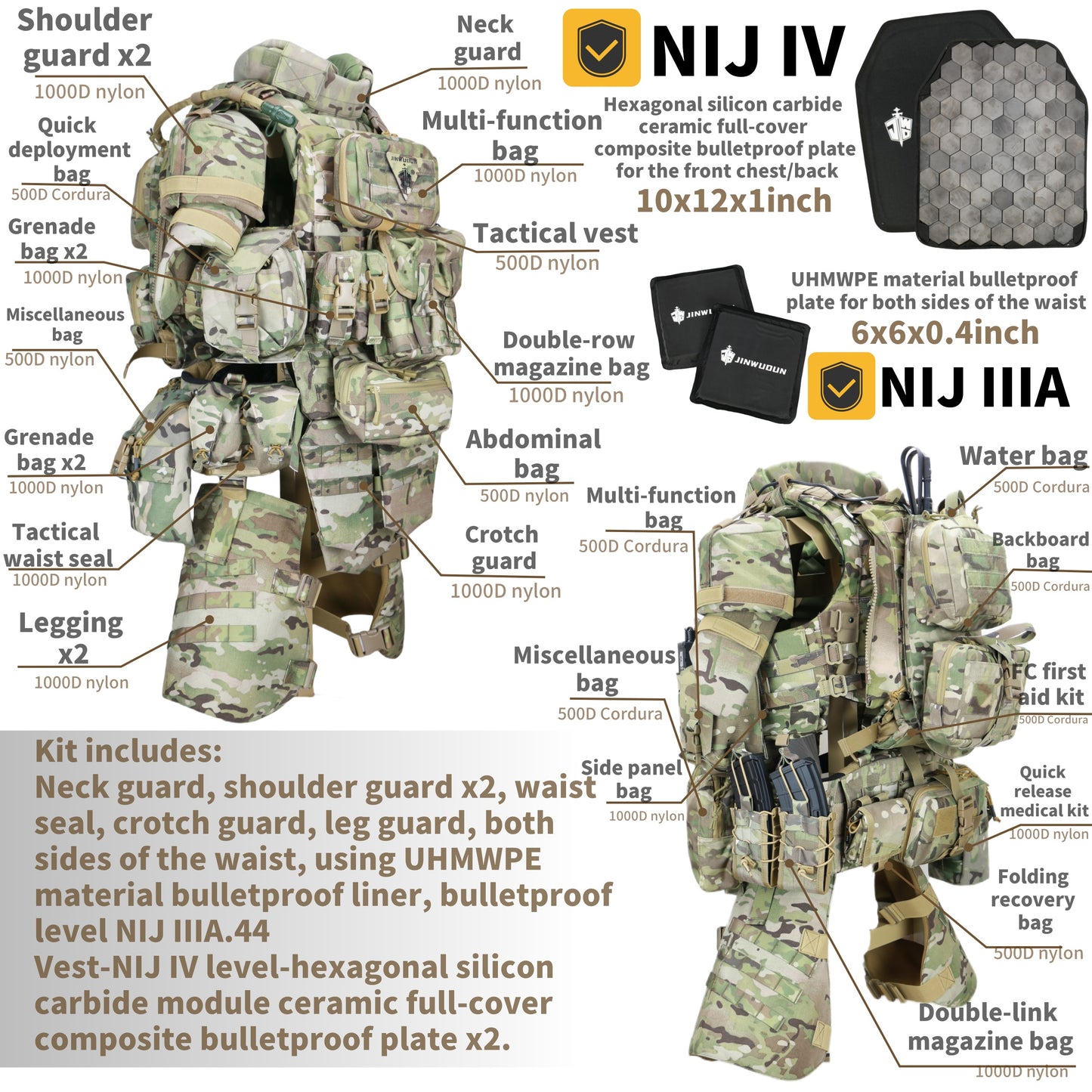 Level NIJ IV Fearless "X" full protection bulletproof vest nylon material tactical bulletproof vest with increased protection