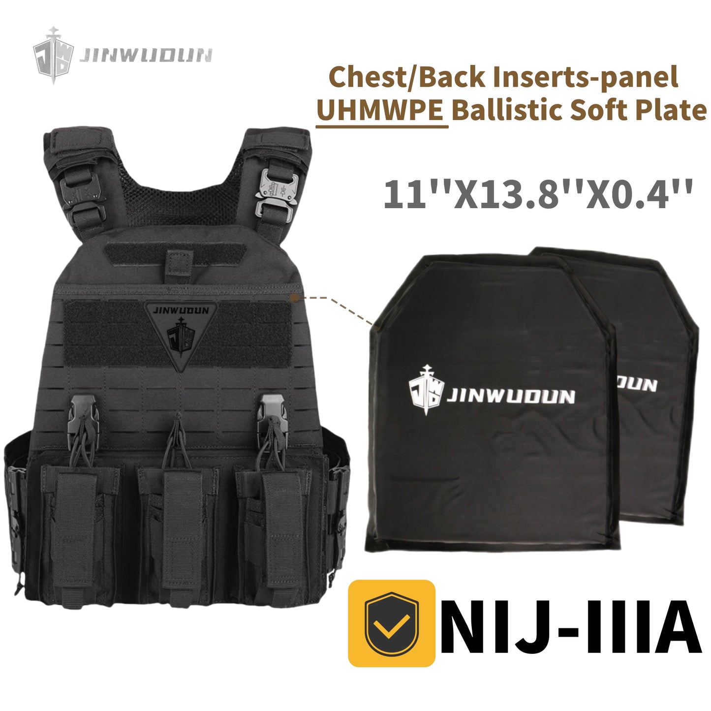 511 Quick-Detach Bulletproof Vest, Cordura Material, 10x12 Inches, Snake-Shaped Metal Shoulder Buckles