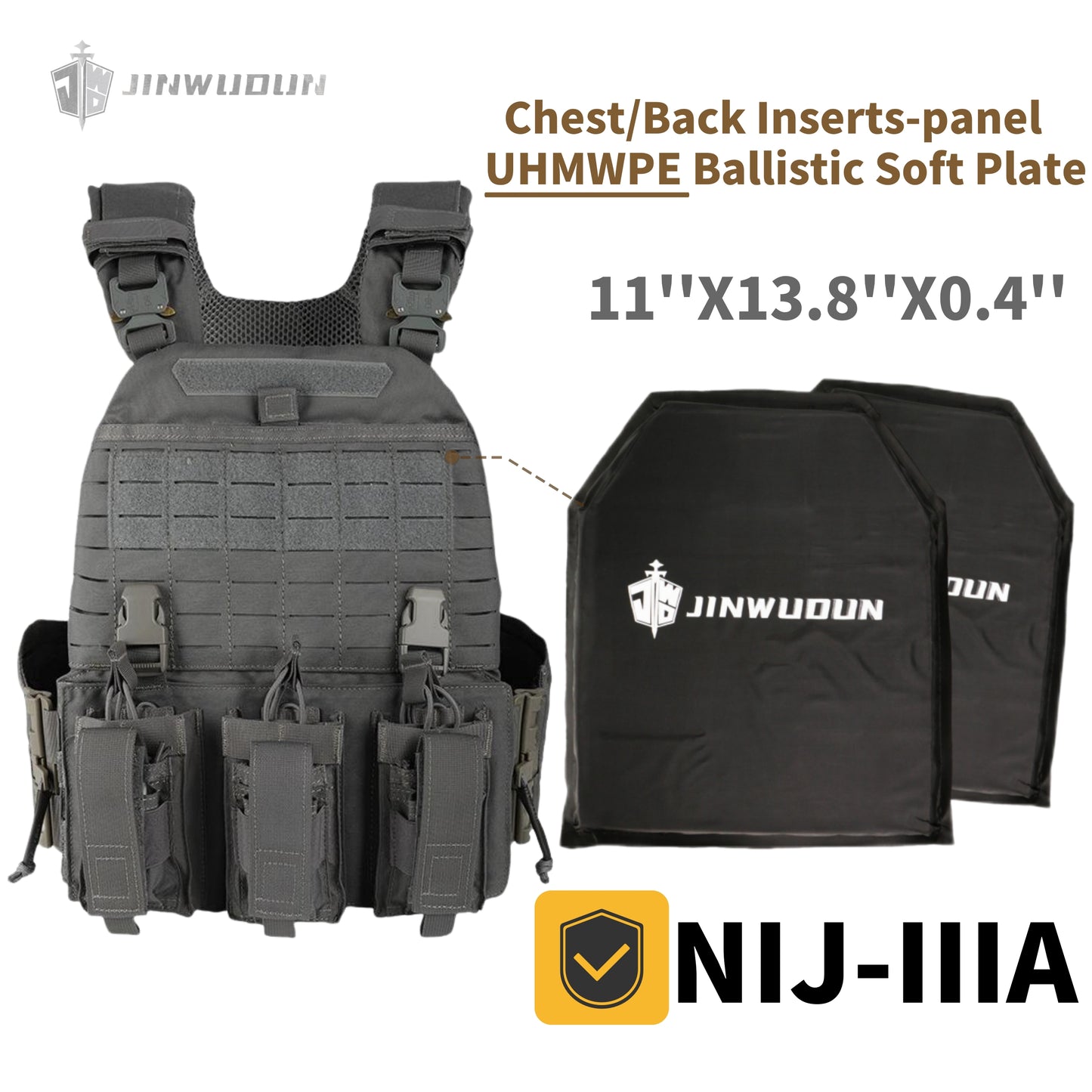 511 Quick-Detach Bulletproof Vest, Cordura Material, 10x12 Inches, Snake-Shaped Metal Shoulder Buckles