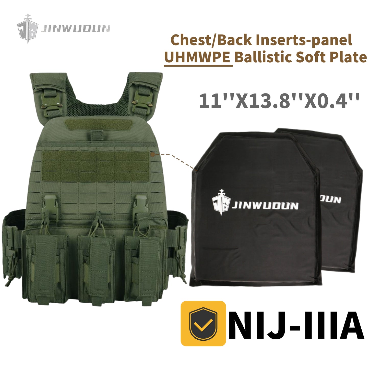 511 Quick-Detach Bulletproof Vest, Cordura Material, 10x12 Inches, Snake-Shaped Metal Shoulder Buckles