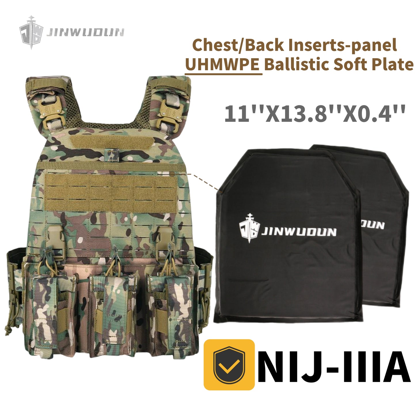511 Quick-Detach Bulletproof Vest, Cordura Material, 10x12 Inches, Snake-Shaped Metal Shoulder Buckles