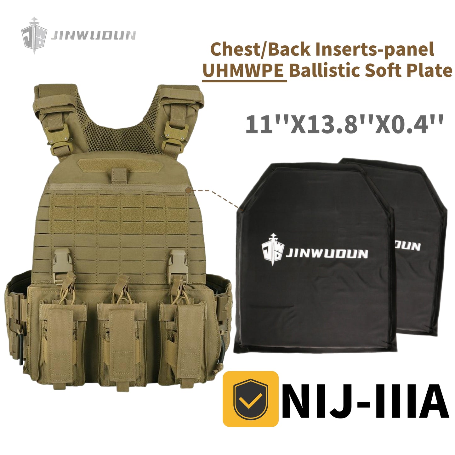 511 Quick-Detach Bulletproof Vest, Cordura Material, 10x12 Inches, Snake-Shaped Metal Shoulder Buckles