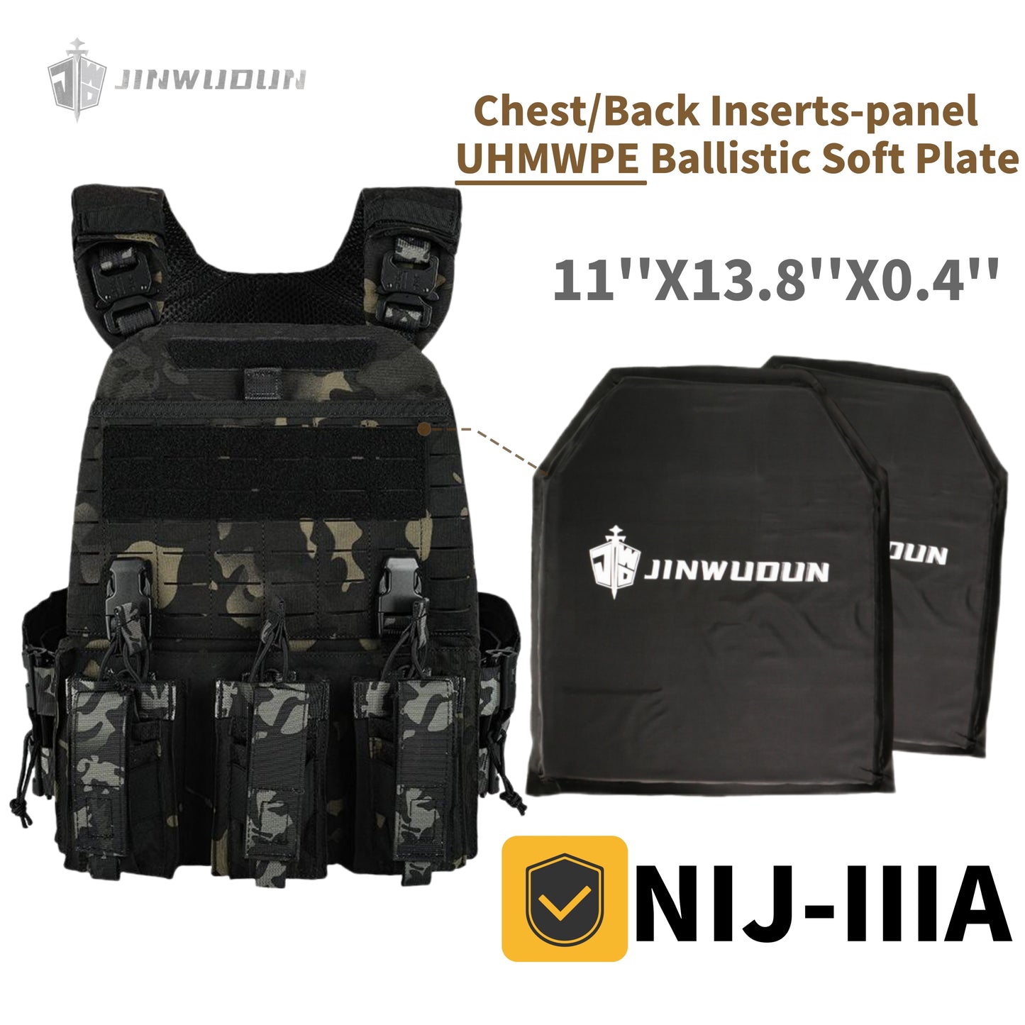 511 Quick-Detach Bulletproof Vest, Cordura Material, 10x12 Inches, Snake-Shaped Metal Shoulder Buckles