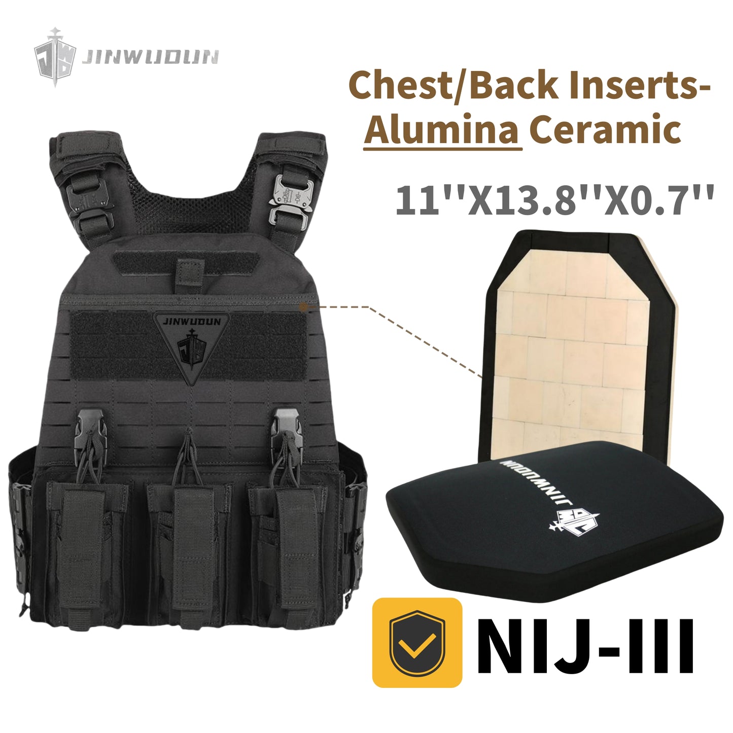 511 Quick-Detach Bulletproof Vest, Cordura Material, 10x12 Inches, Snake-Shaped Metal Shoulder Buckles