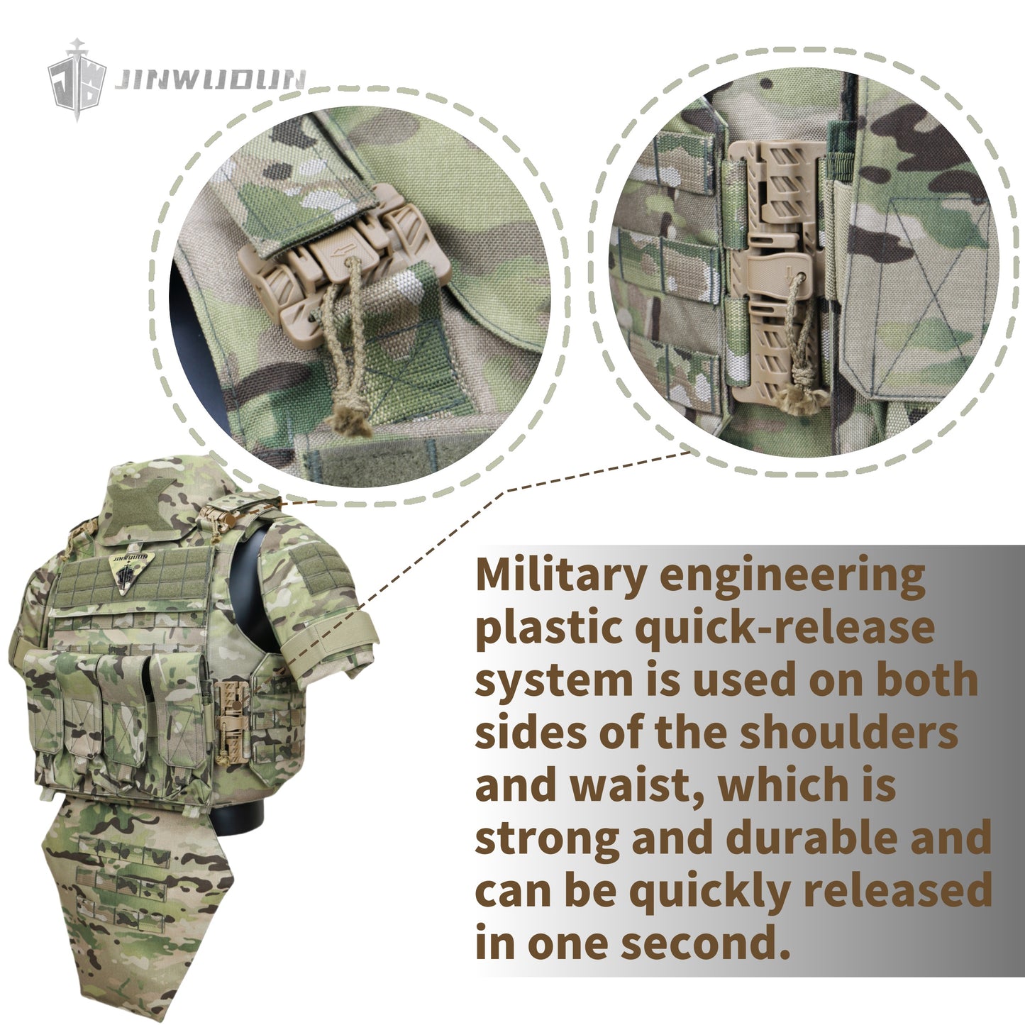 JWD-NIJ IIIA/III+/IV LEVEL Bison full protection bulletproof vest, 1000D nylon material fortress protection camouflage