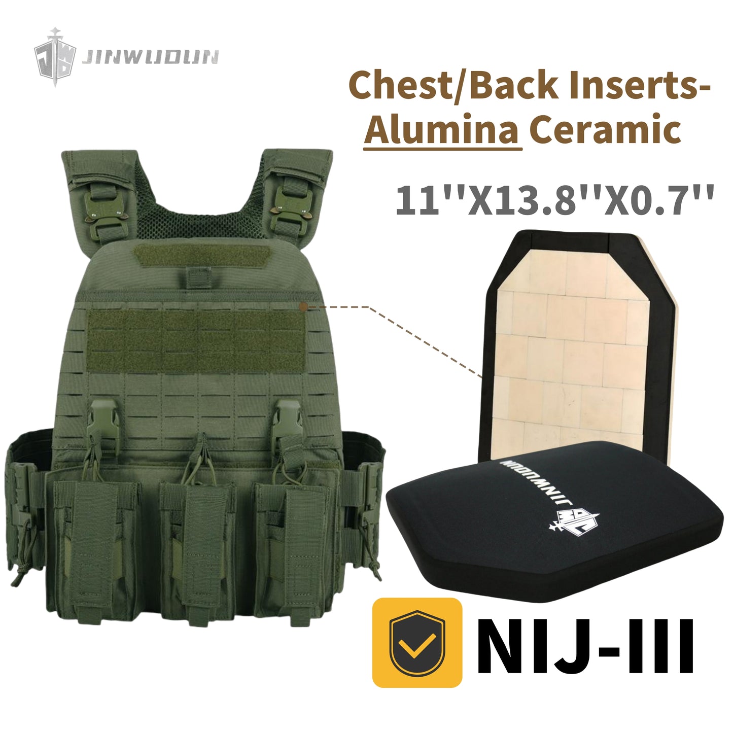 511 Quick-Detach Bulletproof Vest, Cordura Material, 10x12 Inches, Snake-Shaped Metal Shoulder Buckles