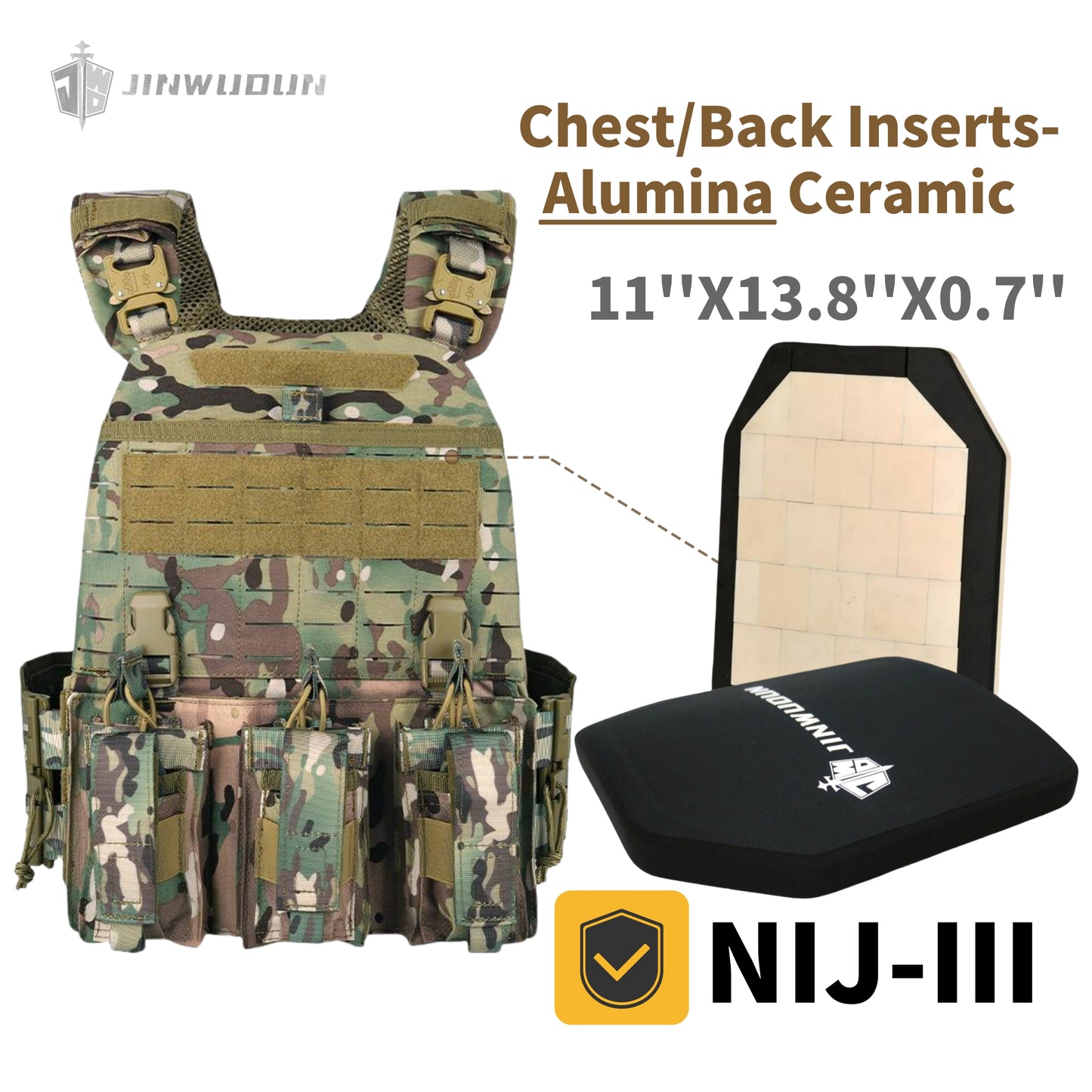 511 Quick-Detach Bulletproof Vest, Cordura Material, 10x12 Inches, Snake-Shaped Metal Shoulder Buckles