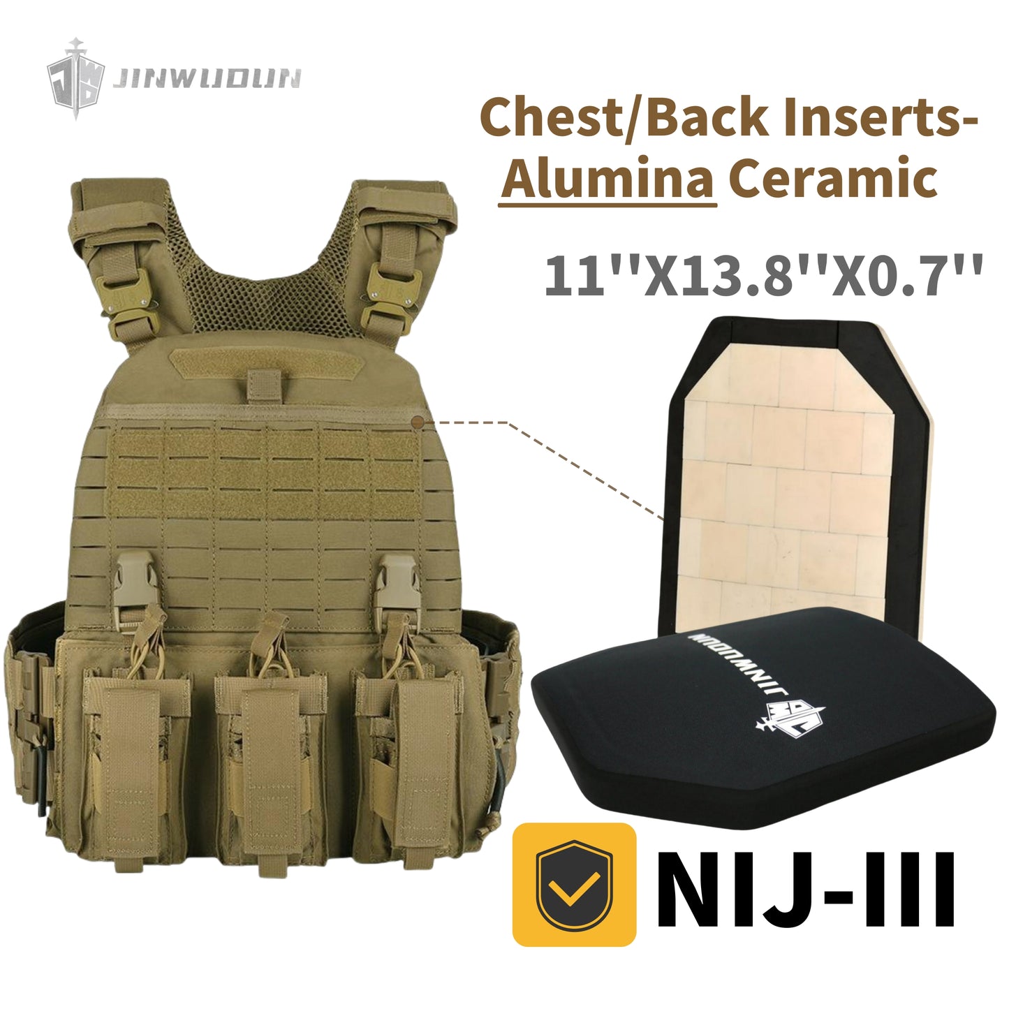 511 Quick-Detach Bulletproof Vest, Cordura Material, 10x12 Inches, Snake-Shaped Metal Shoulder Buckles