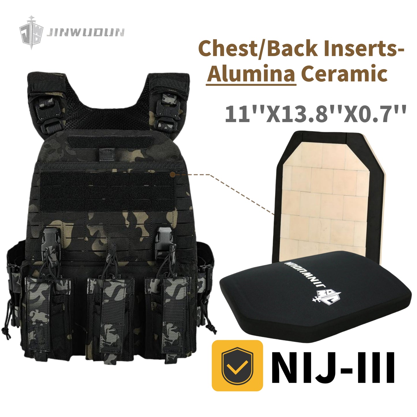 511 Quick-Detach Bulletproof Vest, Cordura Material, 10x12 Inches, Snake-Shaped Metal Shoulder Buckles