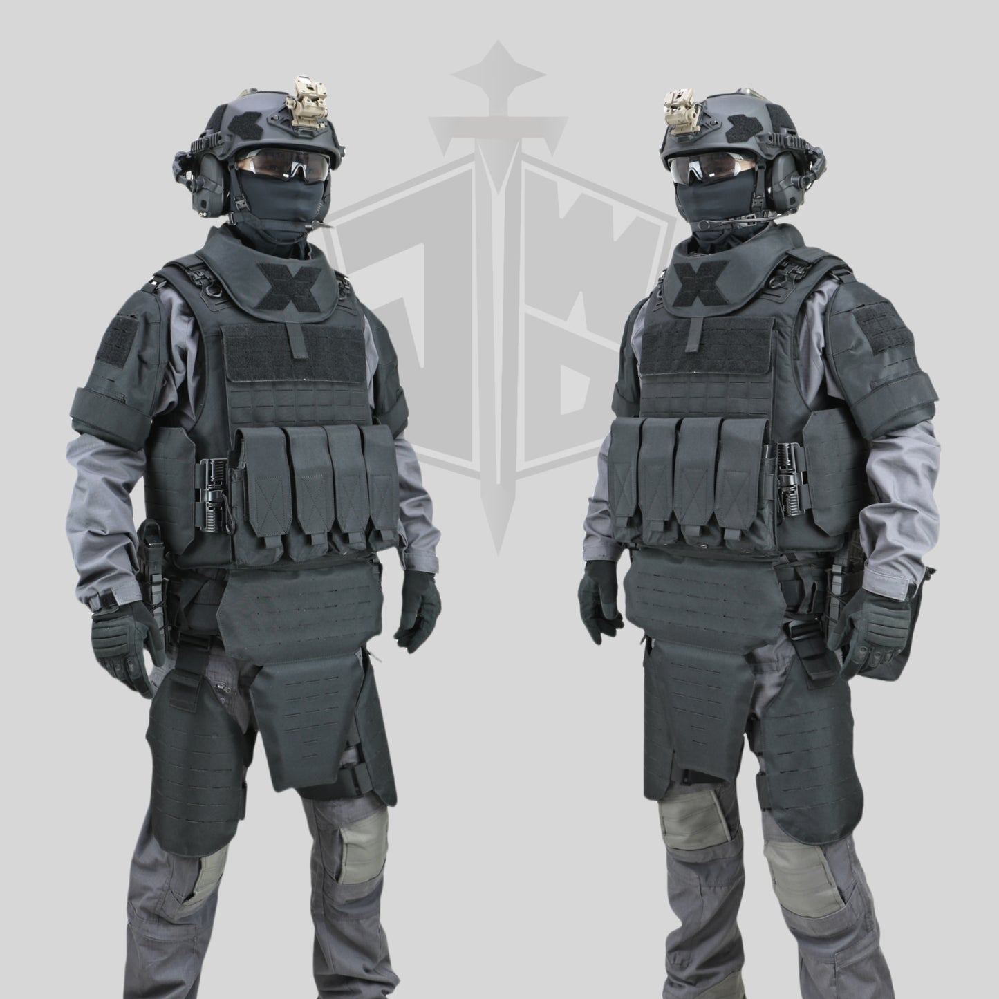 Full-Body Protection Bulletproof Vest NIJ IIIA/IV | Tactical Body Armor for Neck, Chest, Back, Groin, Leg Protection – Black