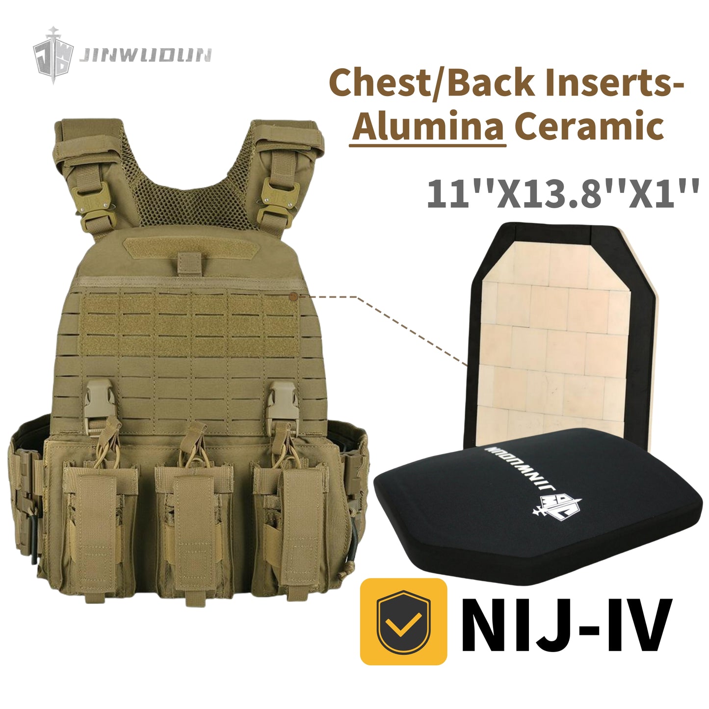 511 Quick-Detach Bulletproof Vest, Cordura Material, 10x12 Inches, Snake-Shaped Metal Shoulder Buckles