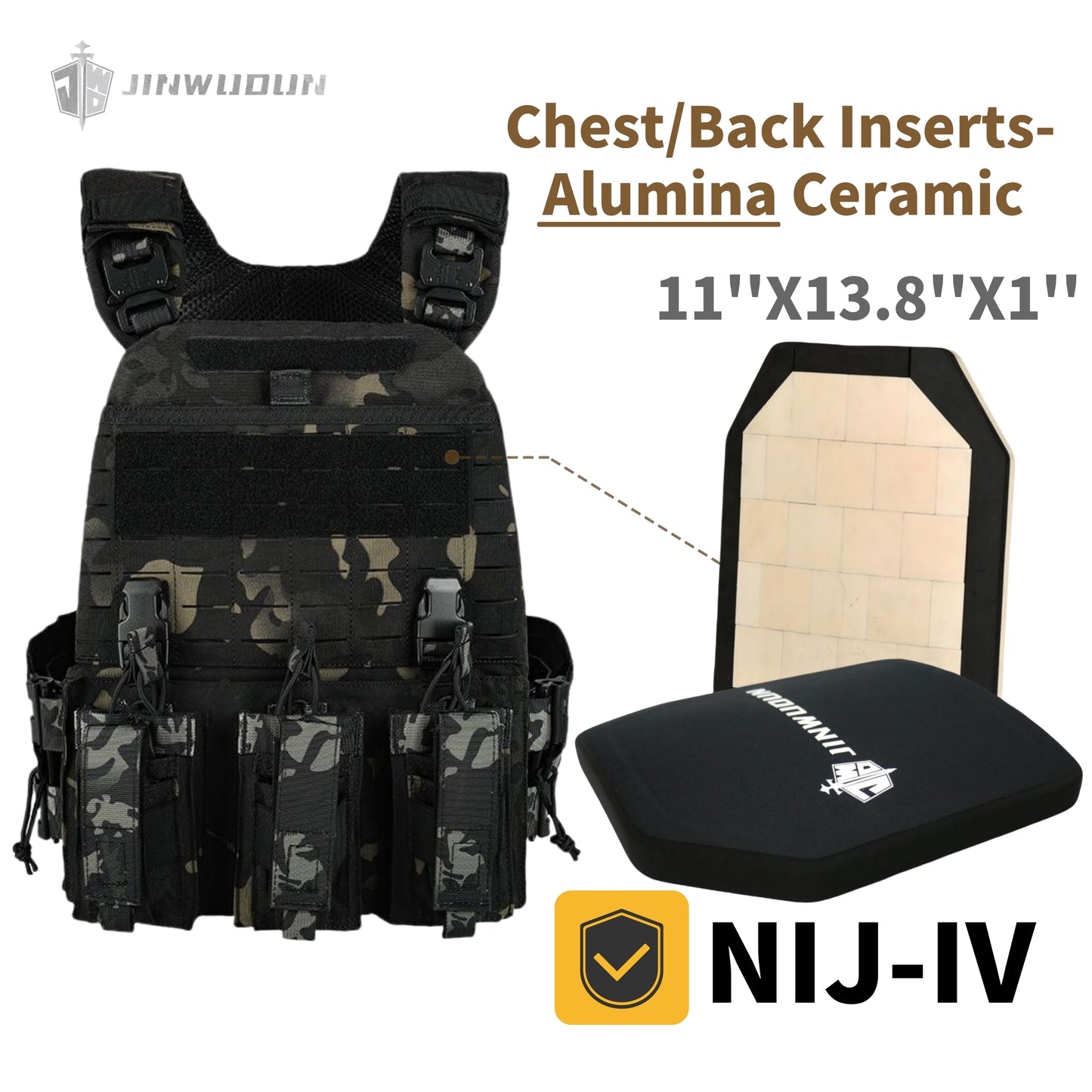 511 Quick-Detach Bulletproof Vest, Cordura Material, 10x12 Inches, Snake-Shaped Metal Shoulder Buckles