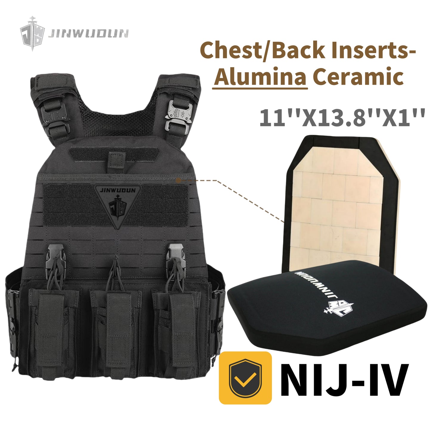 511 Quick-Detach Bulletproof Vest, Cordura Material, 10x12 Inches, Snake-Shaped Metal Shoulder Buckles
