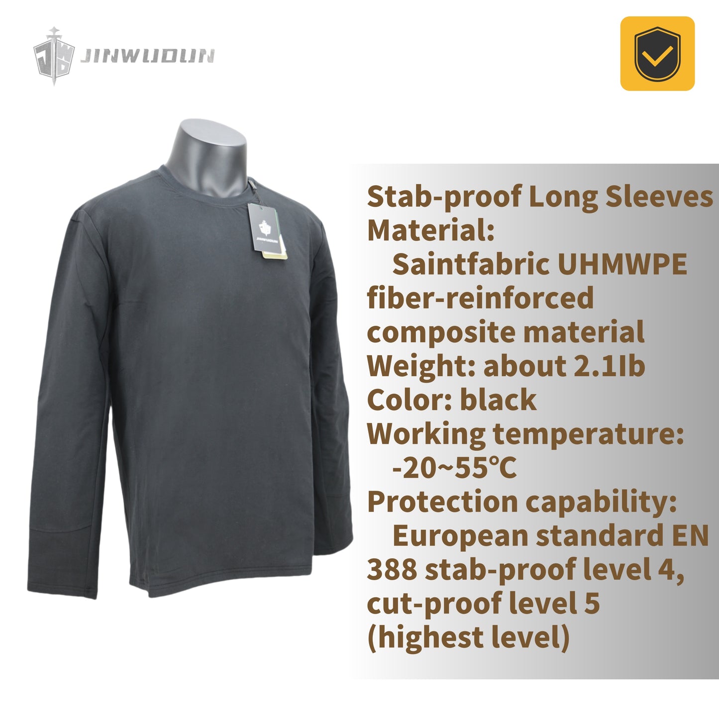 Invisible inner wear long sleeve stab-resistant clothing European standard EN388 stab-resistant level 4, cut-resistant level 5
