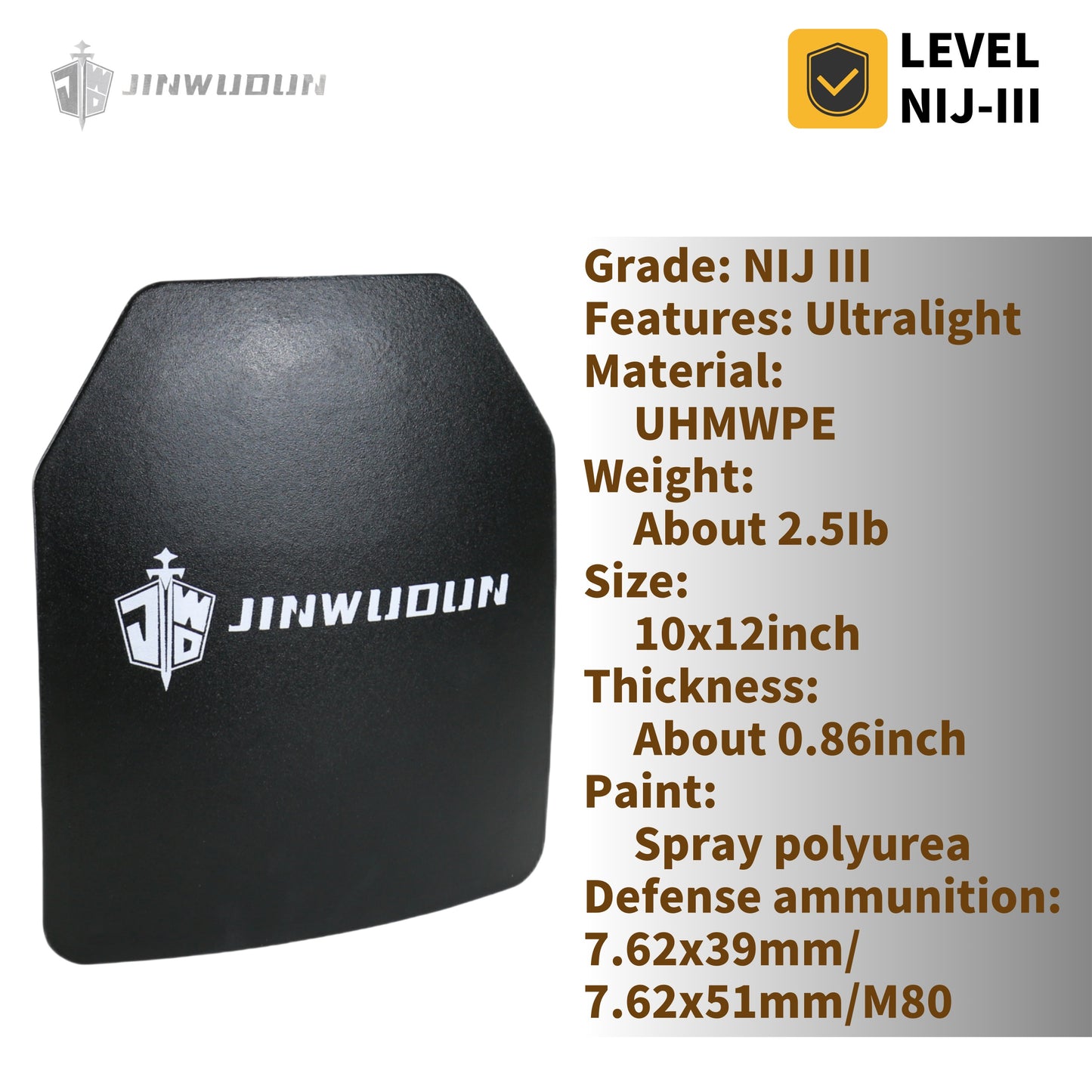 Level NIJ III ultra-light multi-curved bulletproof plate sprayed with polyurea process UHMWPE material about 2.57Ib