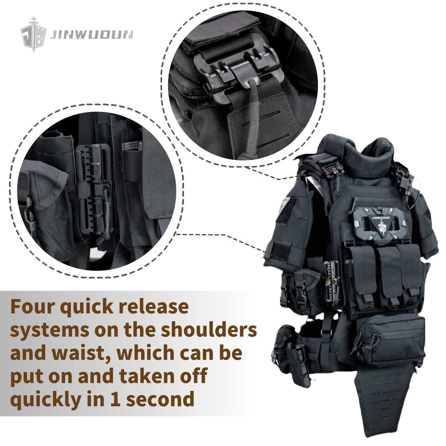 NIJ IV/III+/IIIA Level Full Protection Tactical Bulletproof Vest | 1000D Nylon | Quick-Release System
