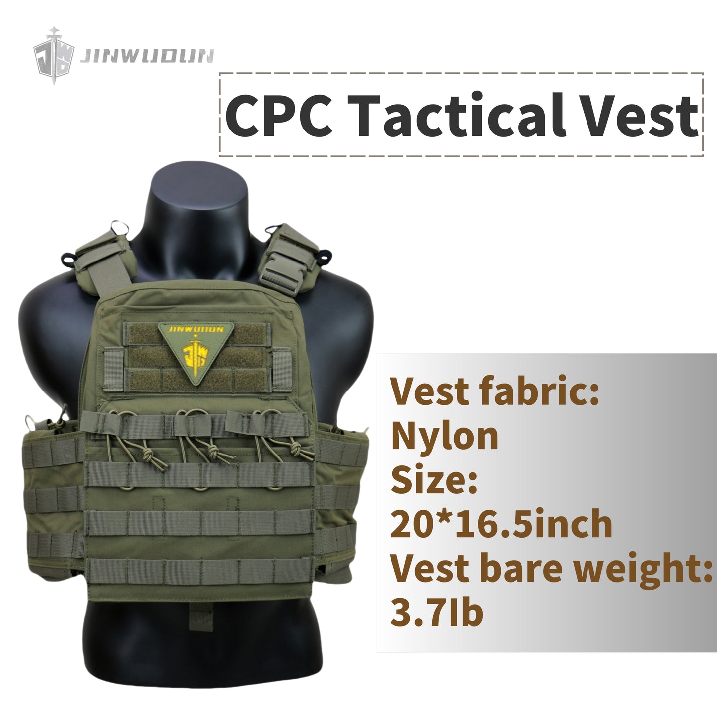 CPC tactical vest, made of nylon, can accommodate 20*16.5 inch bulletproof plates.