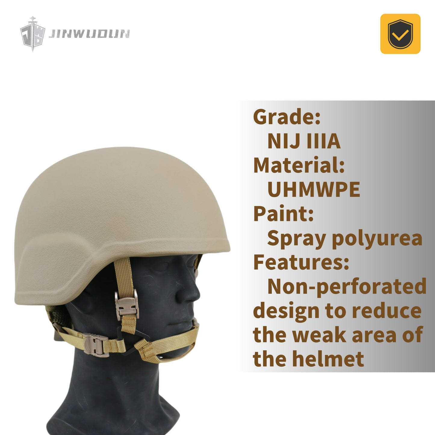 ACH MICH bulletproof helmet NIJ IIIA level ballistic protection-The non-perforated helmet body is stronger
