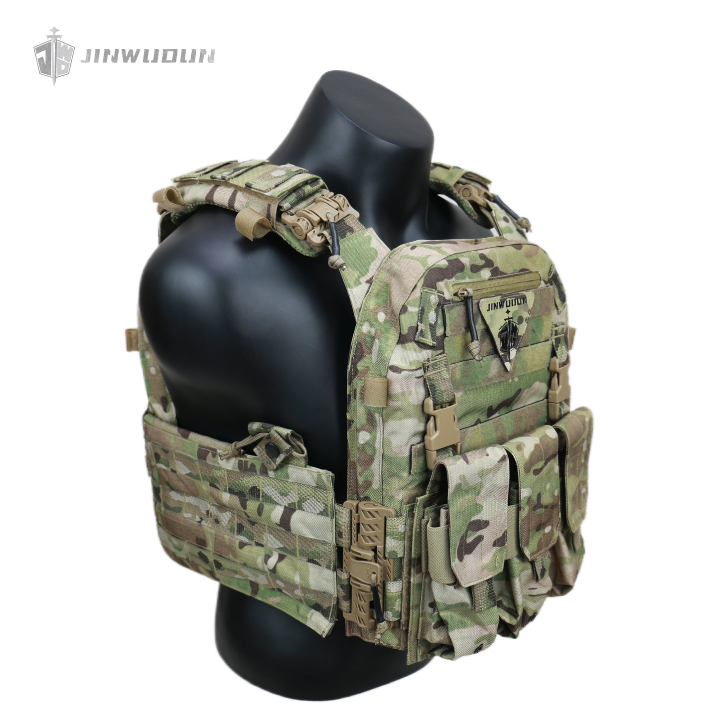 JWD-6094 tactical bulletproof vest is made of 1000D nylon material and can carry two bulletproof plates on the front and back