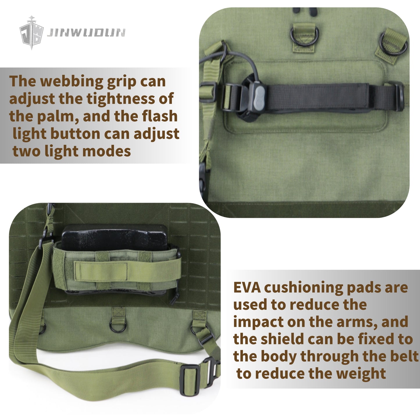 JWD-Level NIJ IIIA tactical quick-response bulletproof shield, lightweight and multi-purpose with strobe light, UHMWPE material