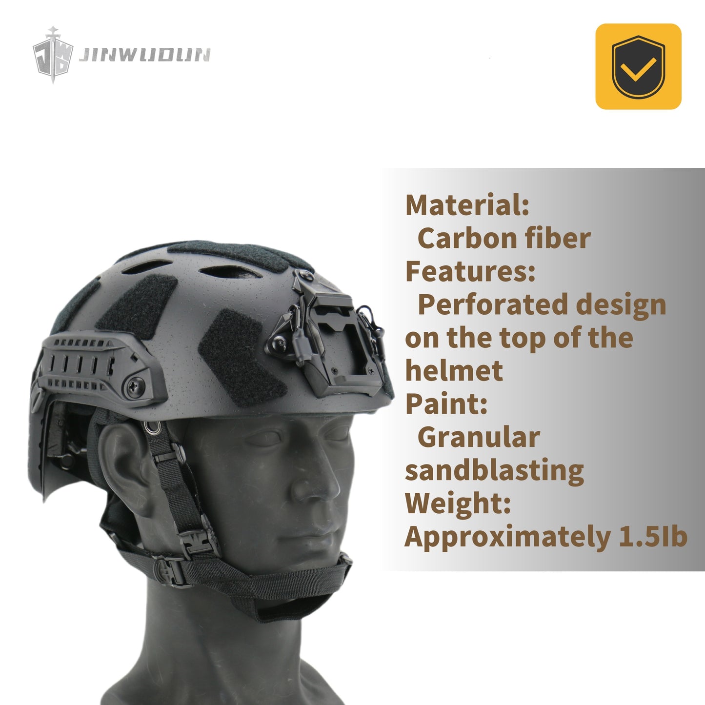 JWD-FAST SF carbon fiber helmet, particle sandblasting process, top perforated design weighs about 1.5 pounds