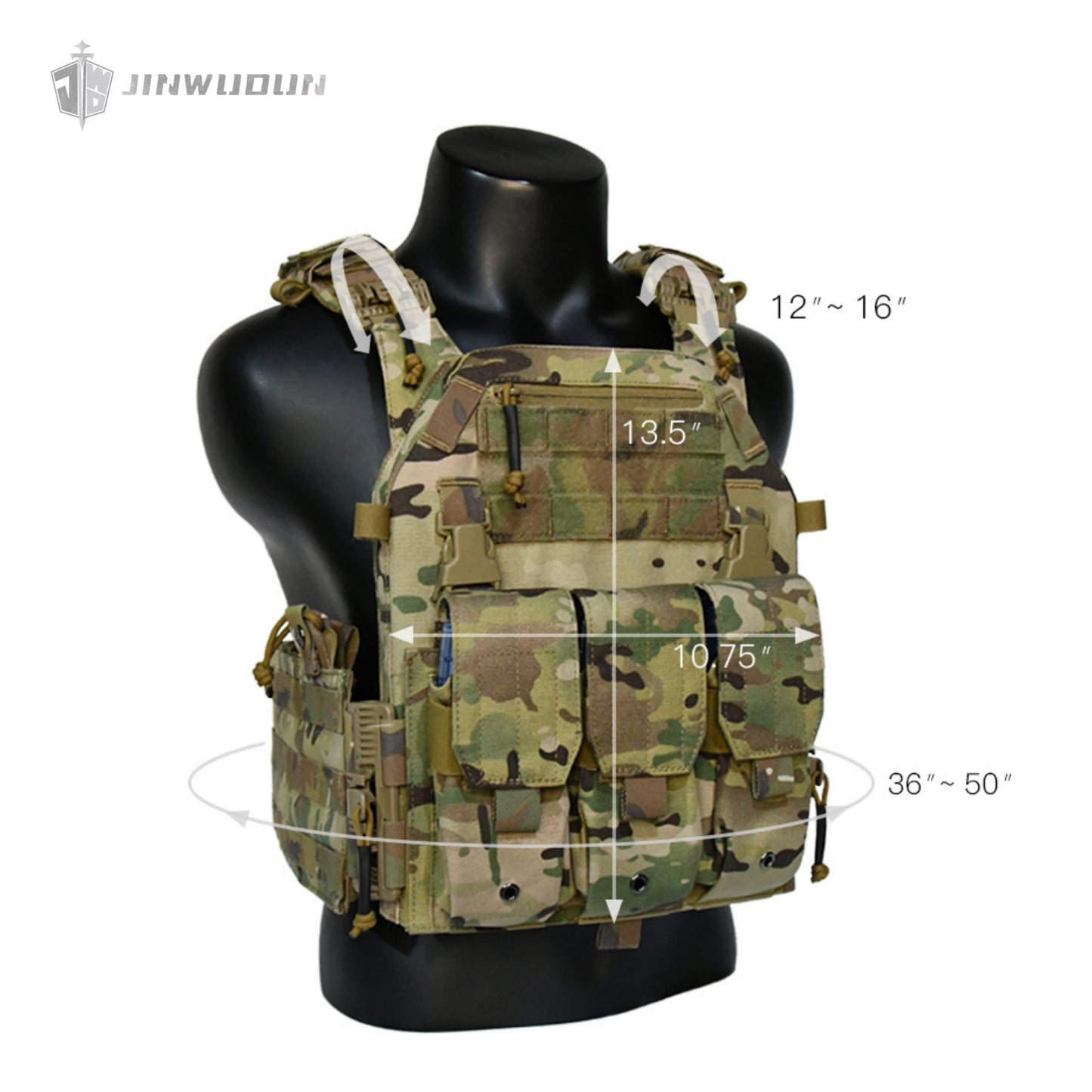 The JWD-6094 tactical vest is made of 1000D nylon and can carry two bulletproof plates on the front and back.