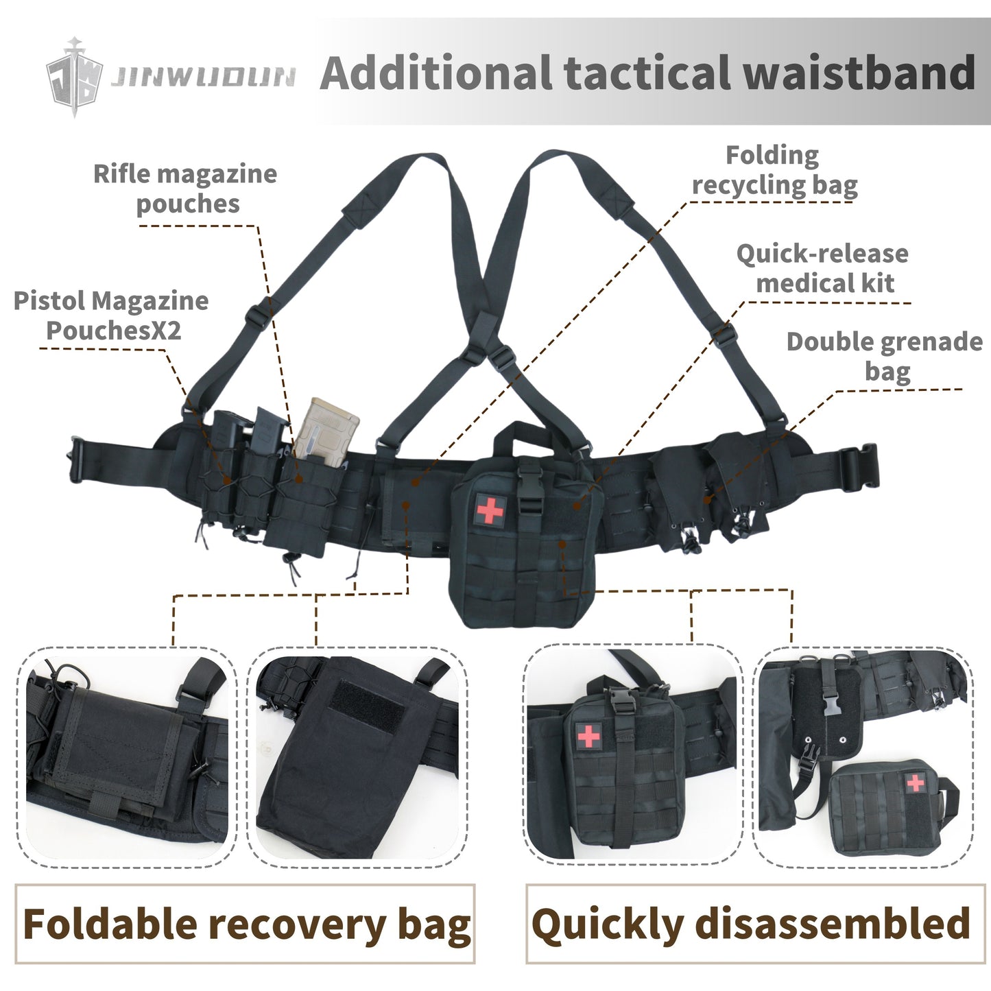 Ballistic Tactical Waistband 1000D Polyester with Molle webbing for a wide range of accessories
