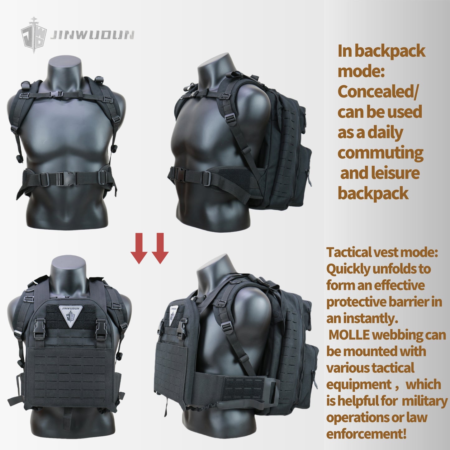 Tactical Bulletproof Backpack,3-Second Quick-Convert Level III Protection, Nylon Material, 15-20L Capacity Bag Bulletproof