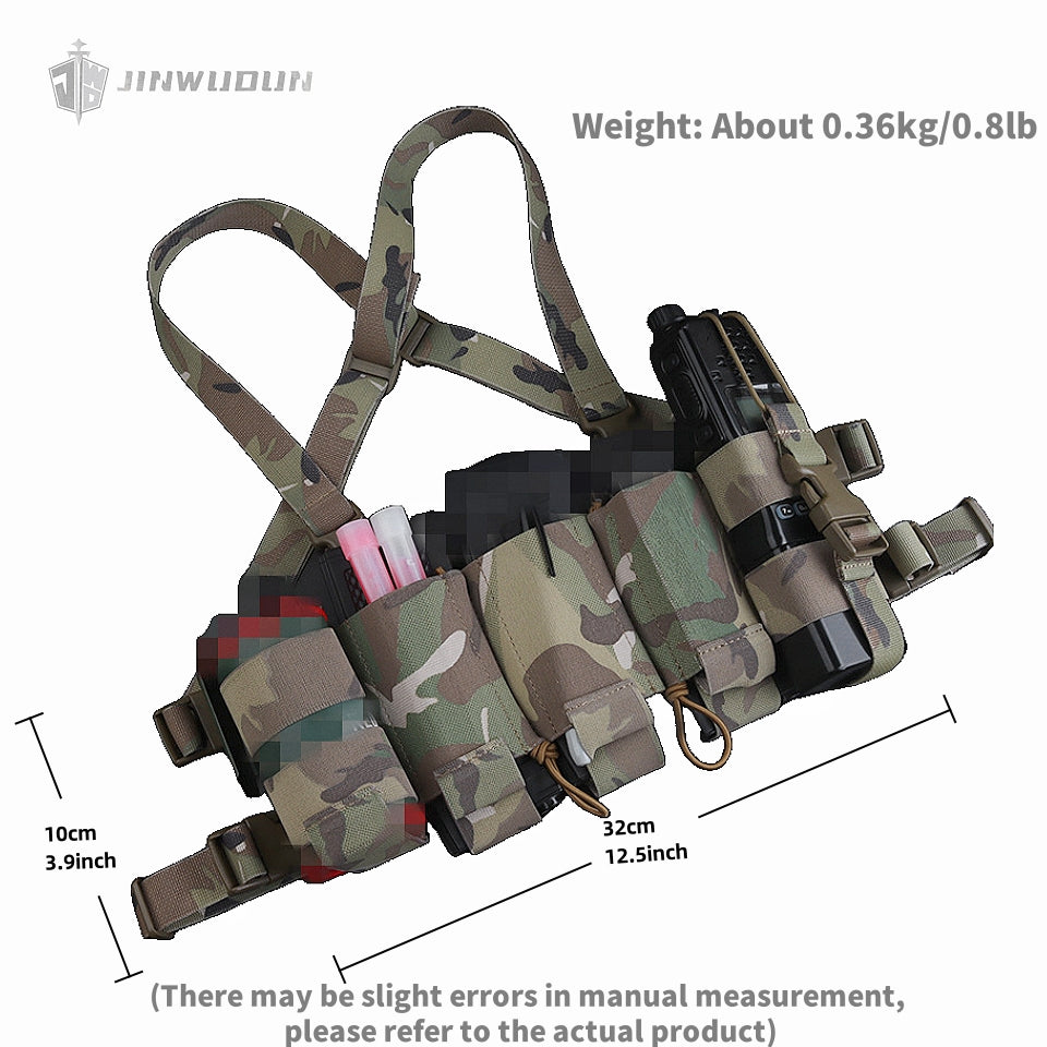 Low visibility multifunctional chest rig with double layer triple 5.56 magazine pouch and side radio bag