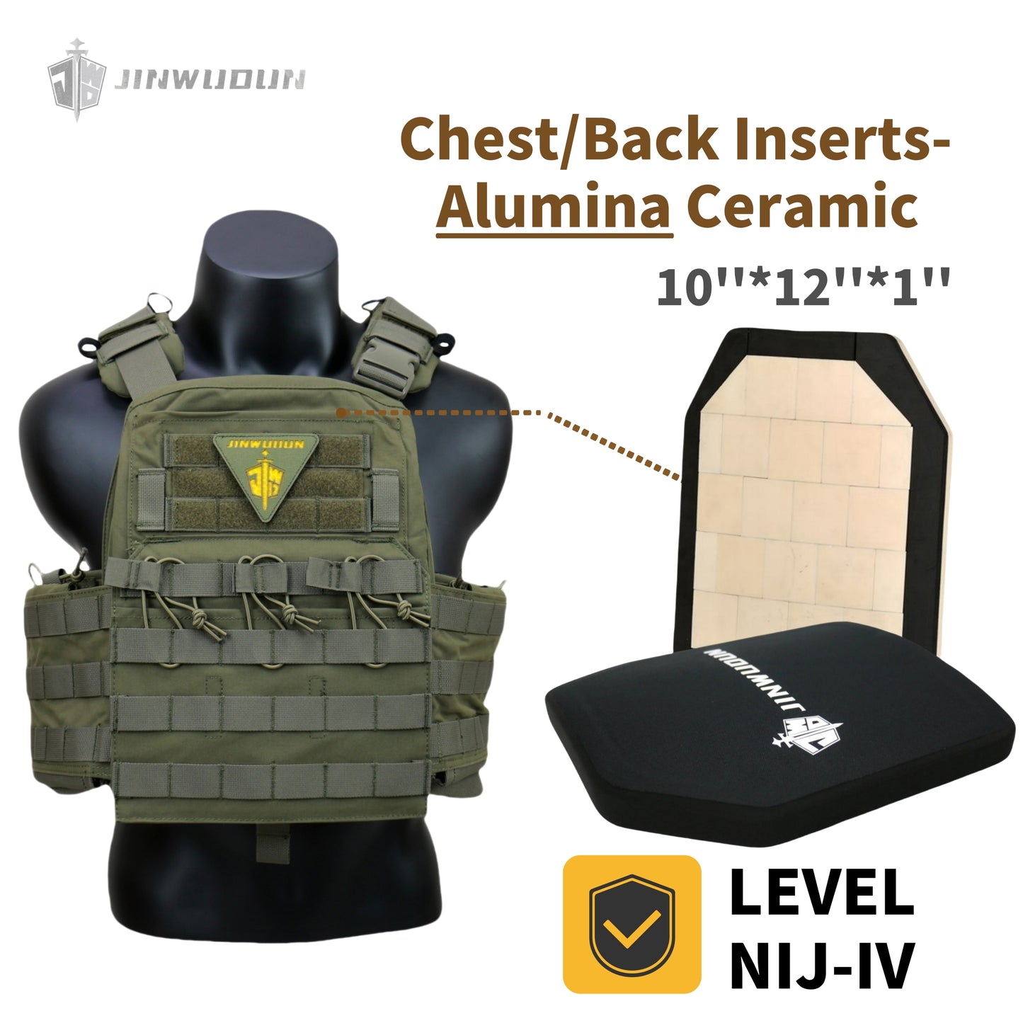CPC Tactical Bulletproof Vest Level IV Protection, Nylon Material, 20*16.5 Inch Armor Size