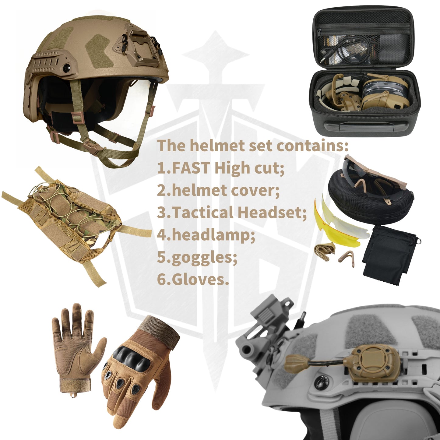 Level IIIA+ High Cut Bulletproof Helmet, 6-Piece Set