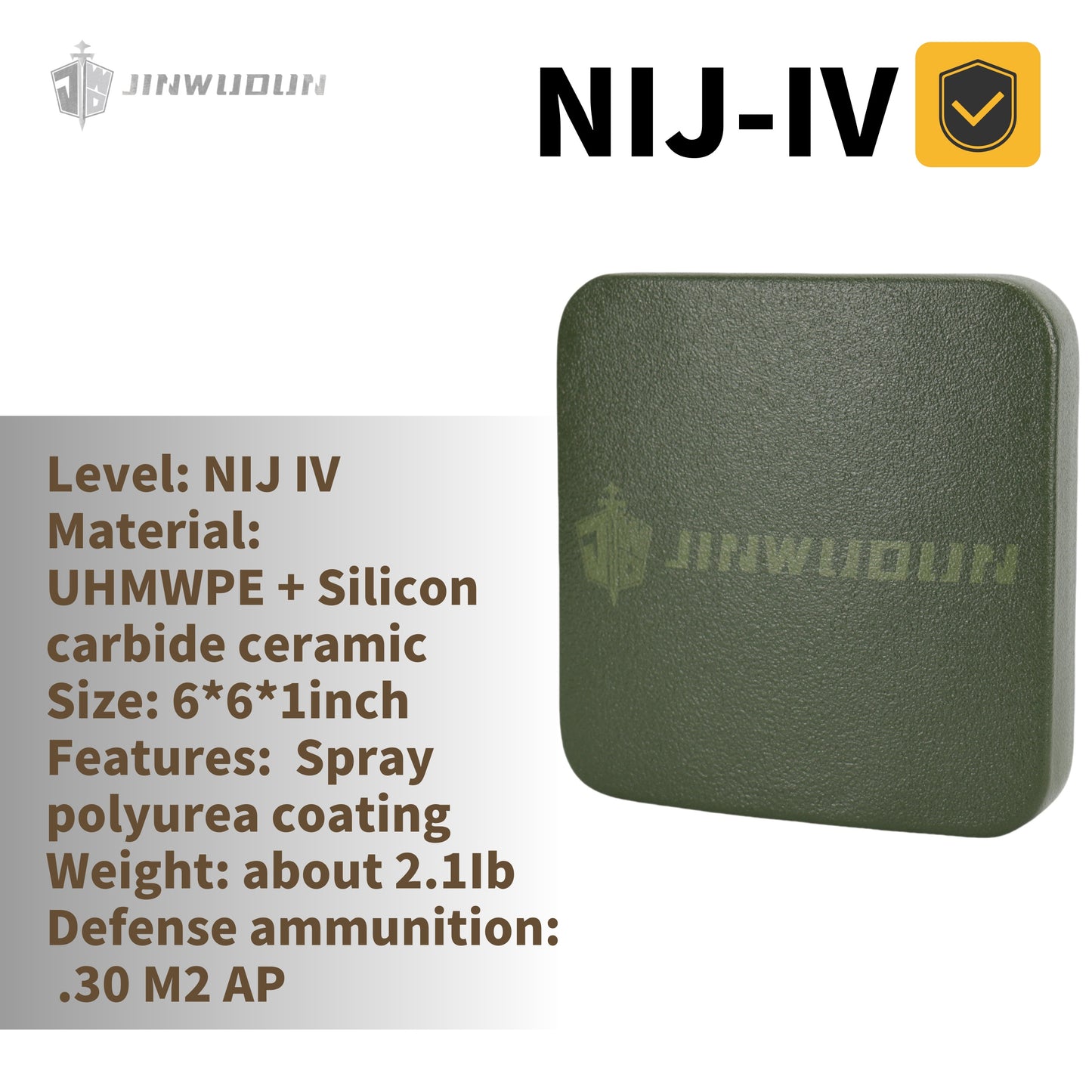 LEVEL NIJ IV+spray polyurea coating, 6*6inch ,Alumina ceramic/Silicon carbide ceramic+PE bulletproof waist plate