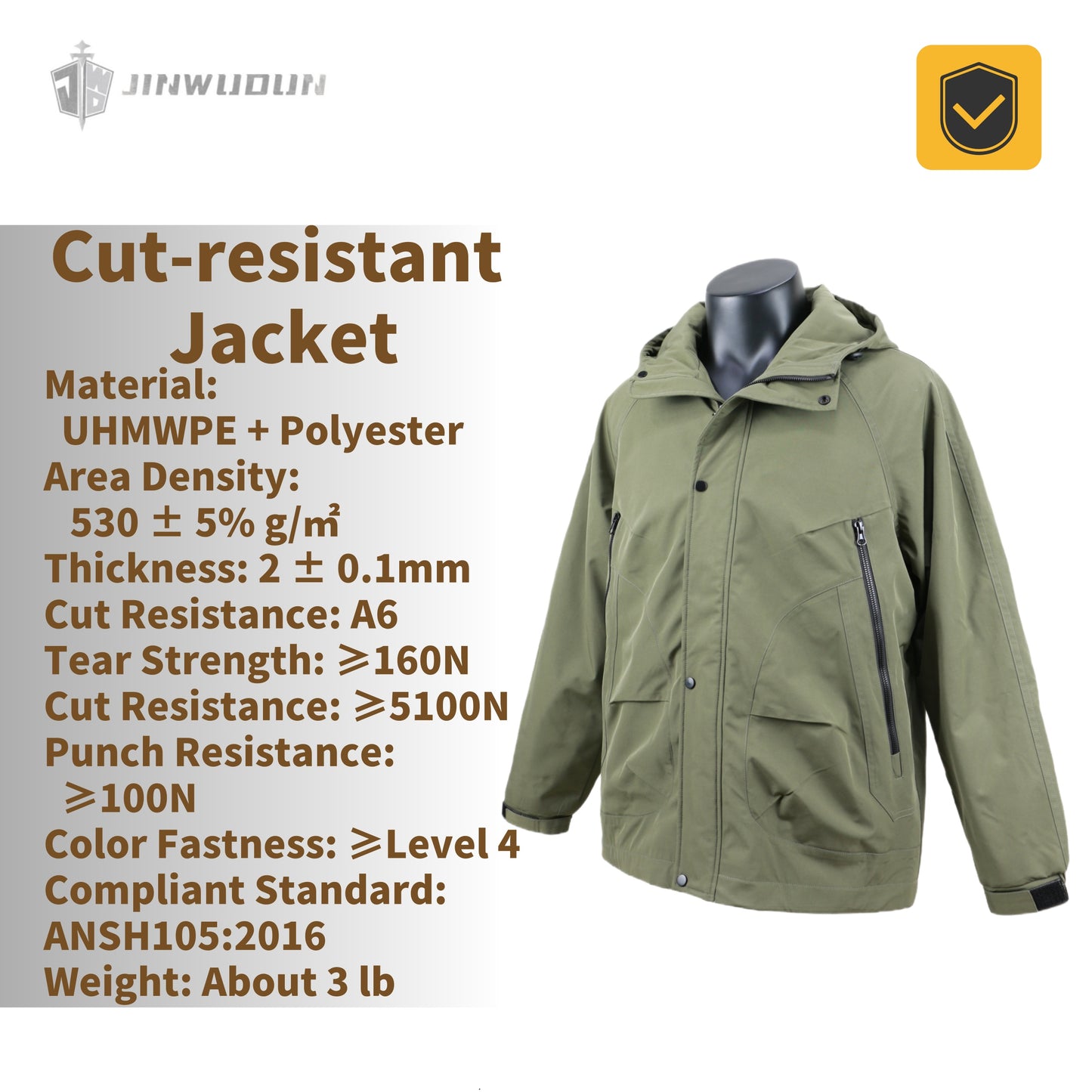 Puncture- and Cut-Resistant Jacket (About 3 lb). Outdoor, windproof, waterproof, and multi-purpose invisible cut-resistant clothing.