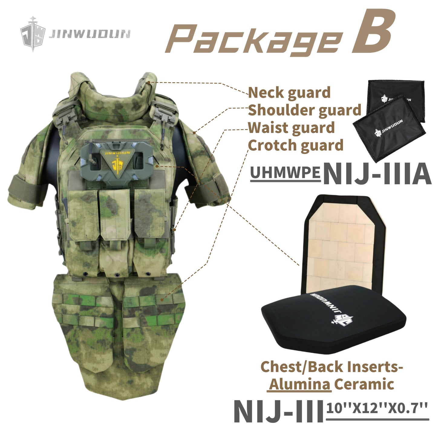 Fully protective tactical body armor - US NIJ standard level IV , modular and detachable