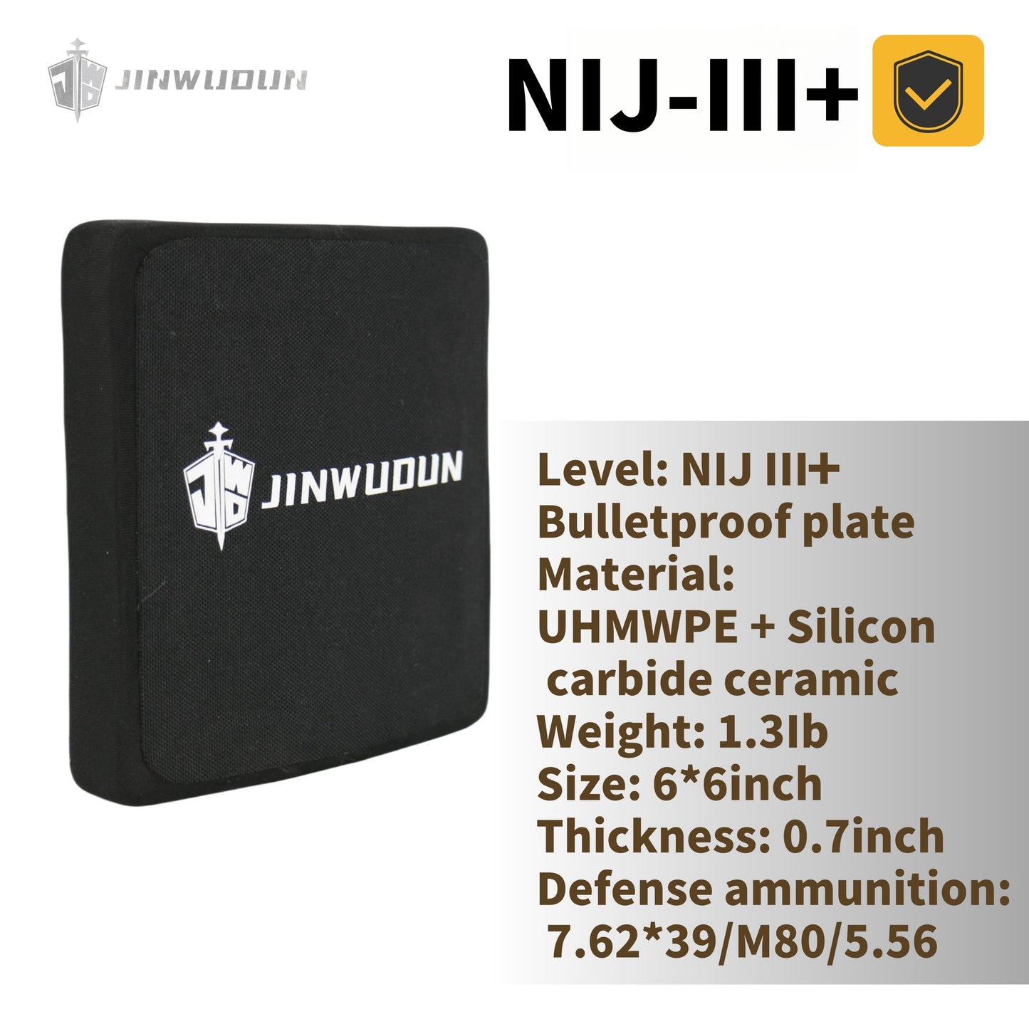 NIJ III+ 6" x 6" Bulletproof Plate Waist Ballistic Insert-Silicon Carbide Ceramics