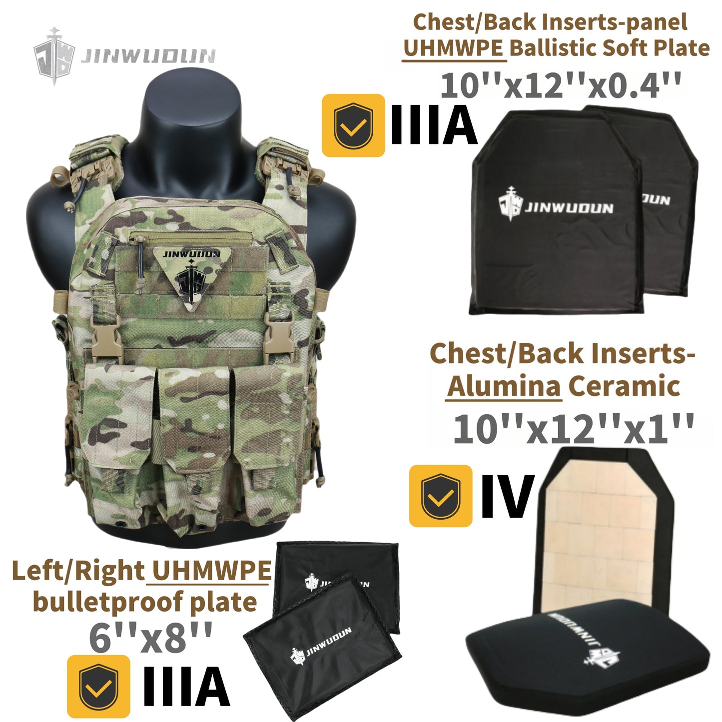JWD-6094 tactical bulletproof vest is made of 1000D nylon material and can carry two bulletproof plates on the front and back